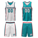 Custom White Cyan Red Reversible Basketball Suit for Adults and Kids Personalized Jersey