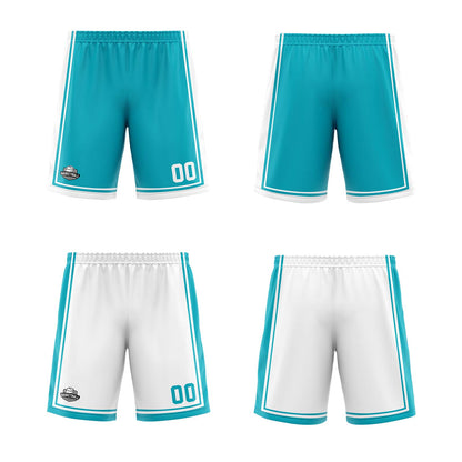 Custom Cyan White Reversible Basketball Suit for Adults and Kids Personalized Jersey