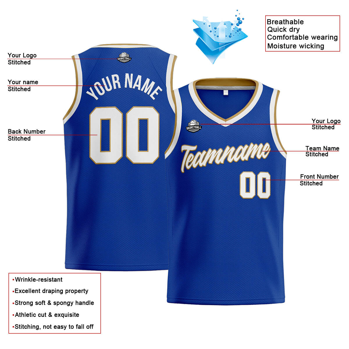 Custom Stitched Basketball Jersey for Men, Women  And Kids Royal-White-Gold