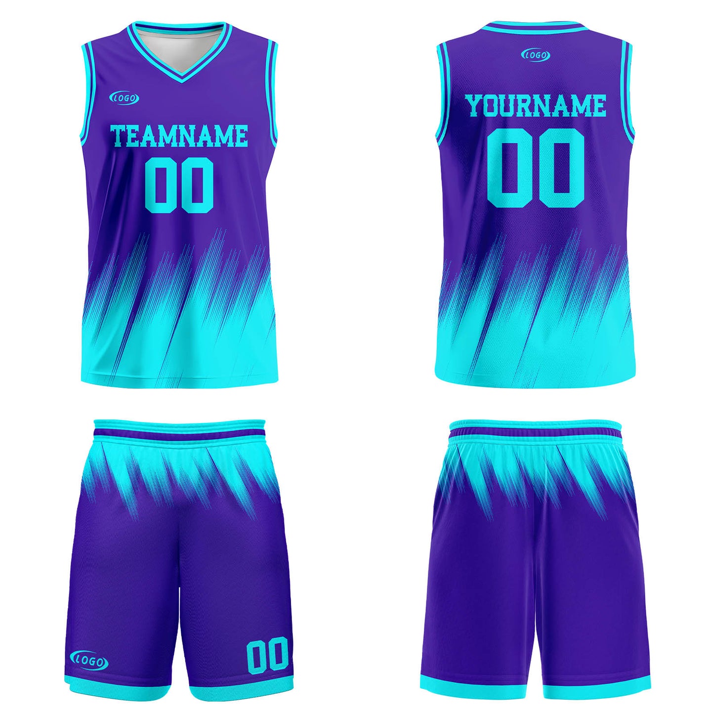 Custom Purple Bright Blue Basketball Jersey Uniform Suit Printed Your Logo Name Number