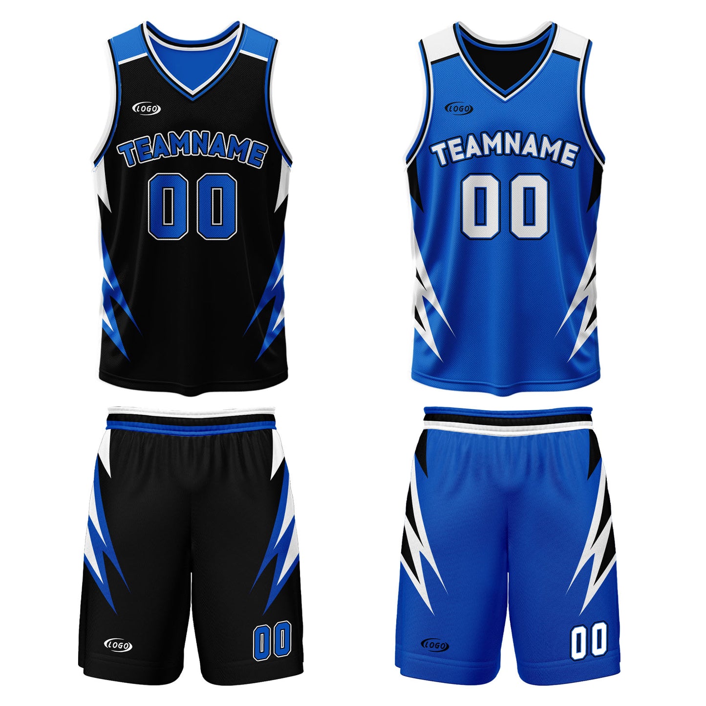 Custom Black Blue Reversible Basketball Suit for Adults and Kids Personalized Jersey