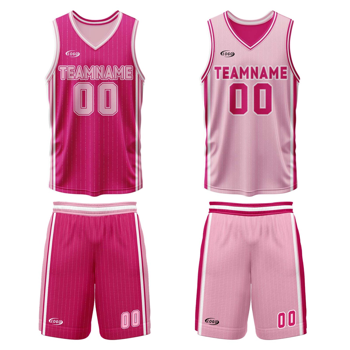 Custom Rose Red Pink Reversible Basketball Suit for Adults and Kids Personalized Jersey