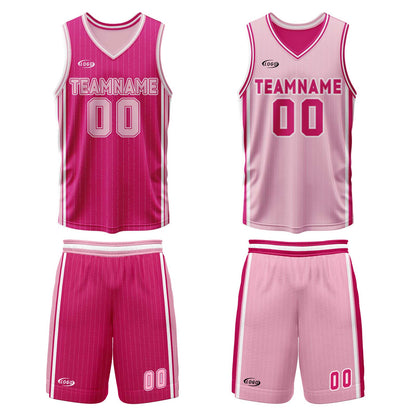 Custom Rose Red Pink Reversible Basketball Suit for Adults and Kids Personalized Jersey