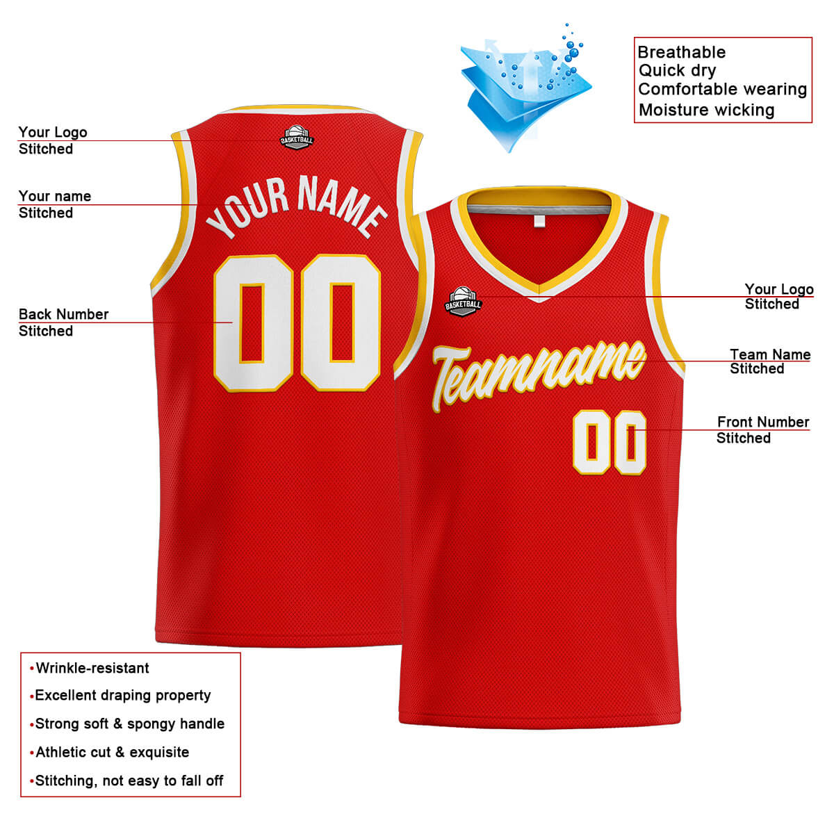 Custom Stitched Basketball Jersey for Men, Women  And Kids Red-White-Yellow