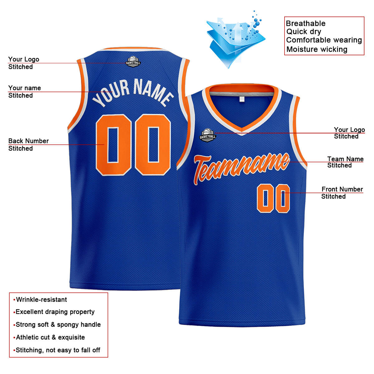 Custom Stitched Basketball Jersey for Men, Women  And Kids Royal-Orange