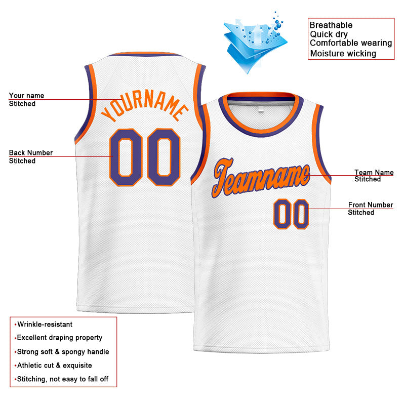 Custom Stitched Basketball Jersey for Men, Women And Kids White-Orange-Purple