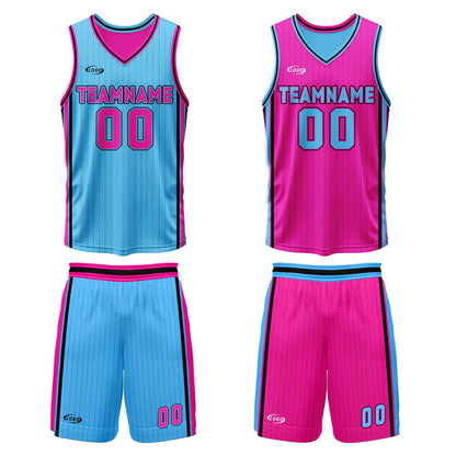 Custom Blue Pink Reversible Basketball Suit for Adults and Kids Personalized Jersey