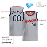 Custom Stitched Basketball Jersey for Men, Women And Kids Gray-Red-Navy