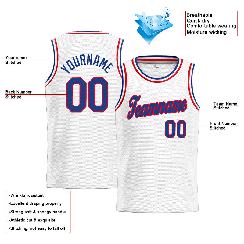 Custom Stitched Basketball Jersey for Men, Women And Kids White-Royal-Red