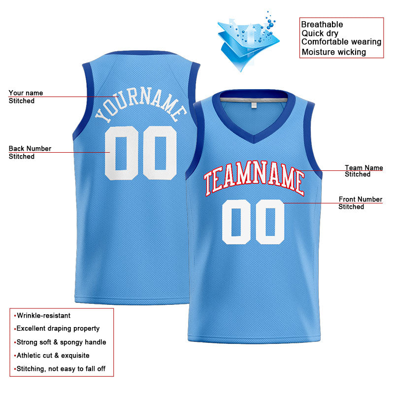 Custom Stitched Basketball Jersey for Men, Women And Kids Light Blue-Royal-White-Red