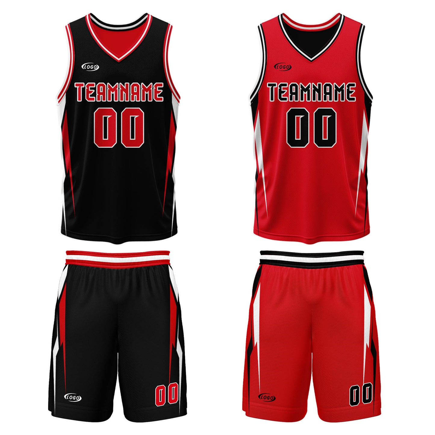 Custom Black Red Reversible Basketball Suit for Adults and Kids Personalized Jersey