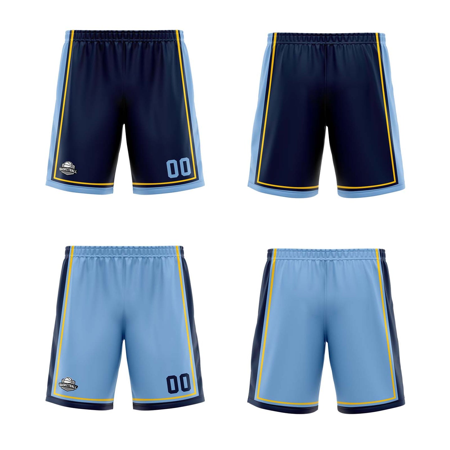 Custom Navy Light Blue Yellow Reversible Basketball Suit for Adults and Kids Personalized Jersey