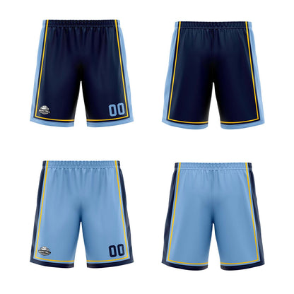 Custom Navy Light Blue Yellow Reversible Basketball Suit for Adults and Kids Personalized Jersey