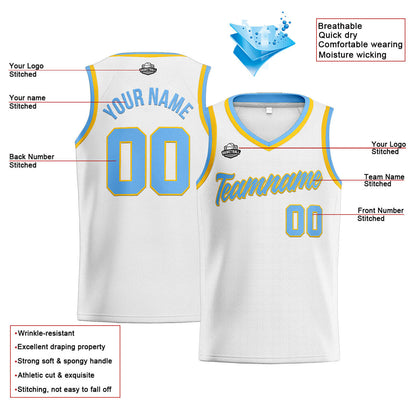 Custom Stitched Basketball Jersey for Men, Women  And Kids White-Light Blue-Yellow
