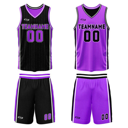 Custom Black Neon Purple Reversible Basketball Suit for Adults and Kids Personalized Jersey