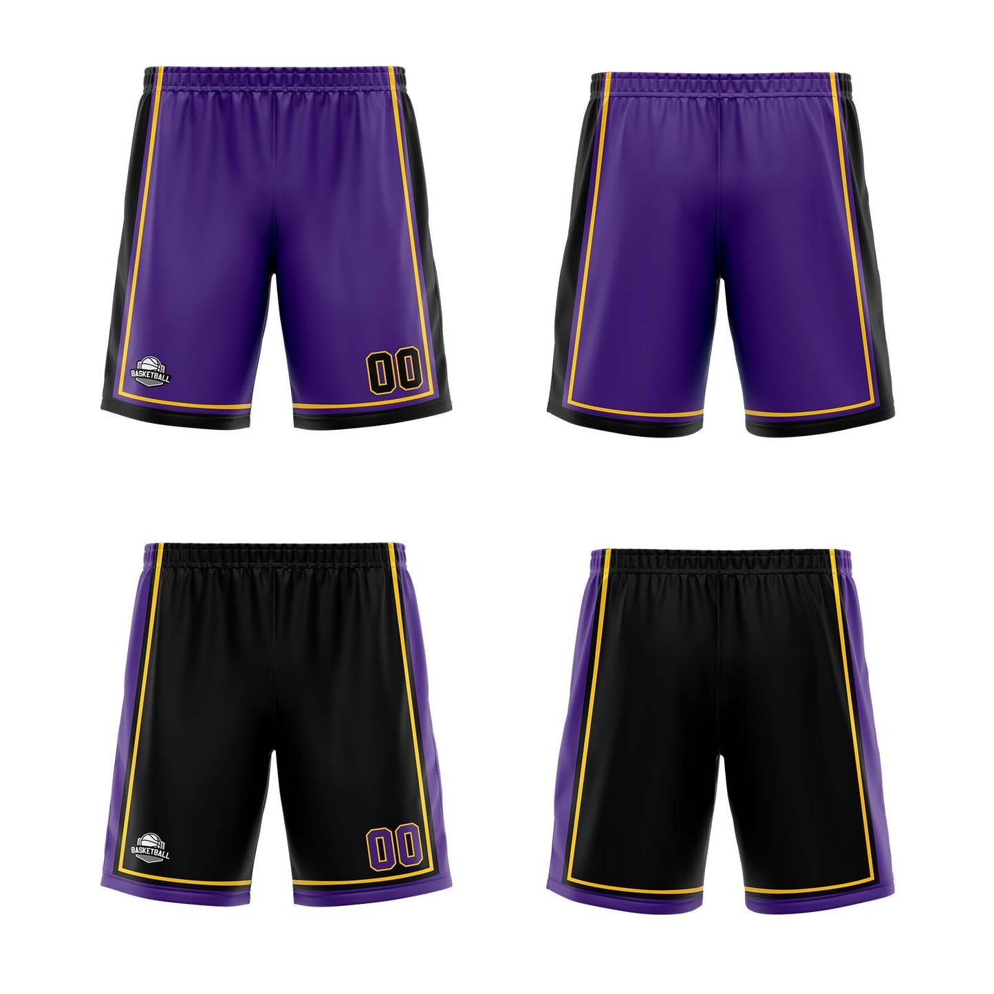 Custom Purple Black Yellow Reversible Basketball Suit for Adults and Kids Personalized Jersey