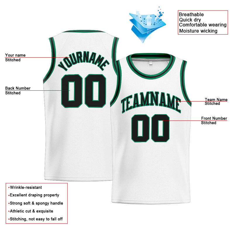 Custom Stitched Basketball Jersey for Men, Women And Kids White-Kelly Green-Black