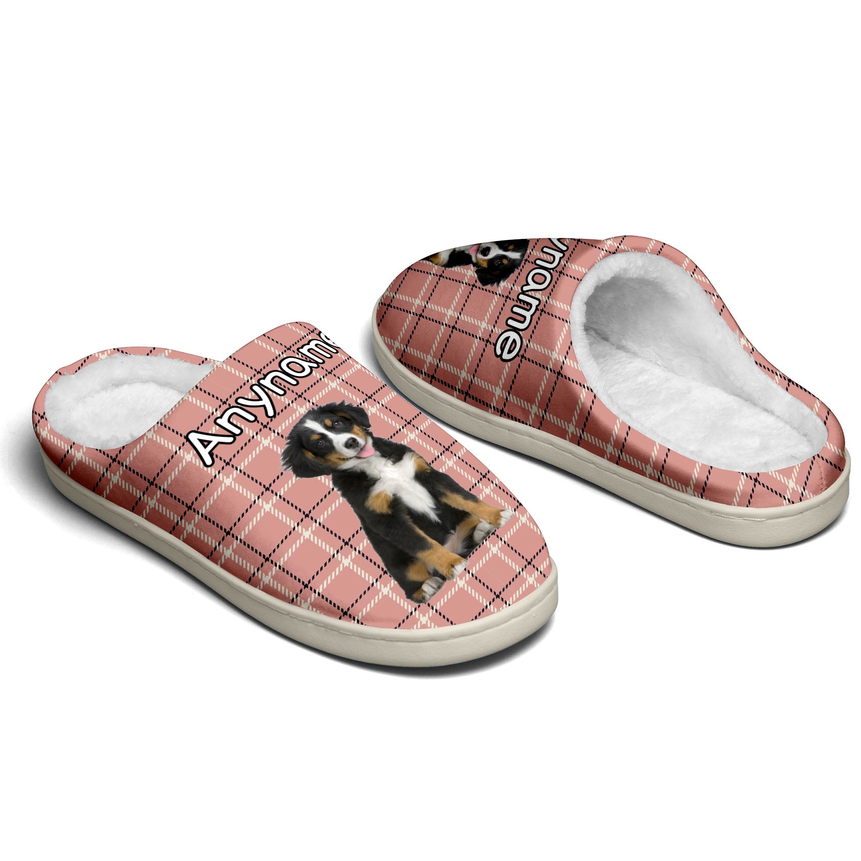 Custom Your Own Personalized Cotton Slippers for Dog Cat Lover Add Any Text Photoes Pink  Lattice