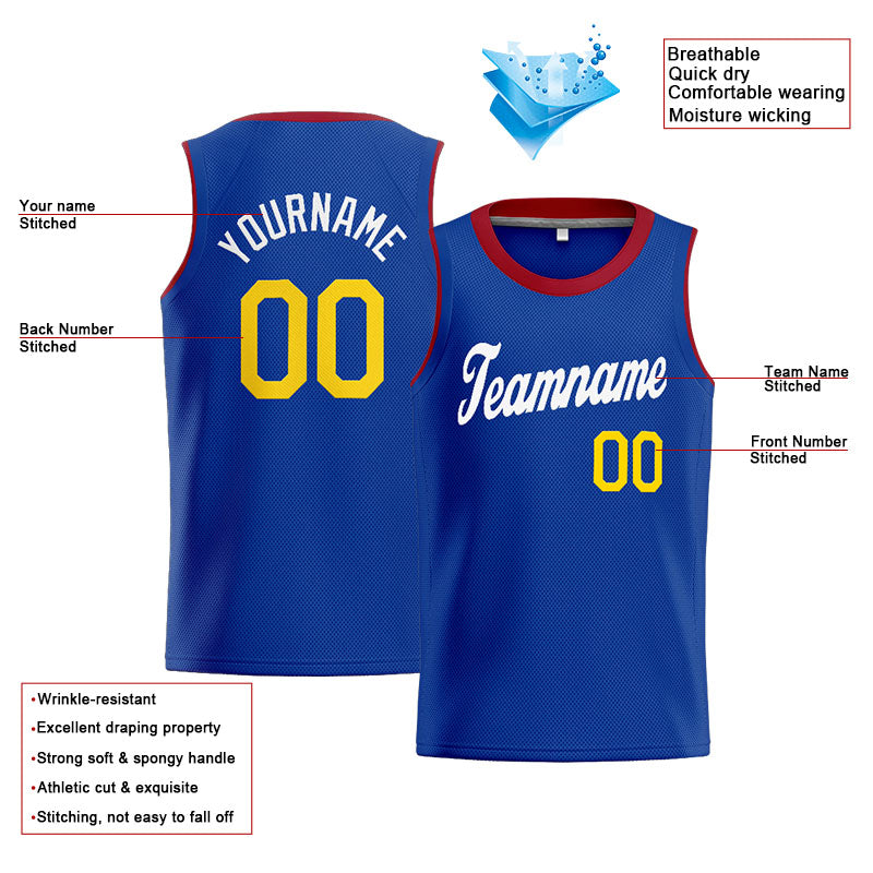 Custom Stitched Basketball Jersey for Men, Women And Kids Blue-White-Yellow-Red