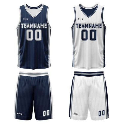 Custom Navy White Grey Reversible Basketball Suit for Adults and Kids Personalized Jersey