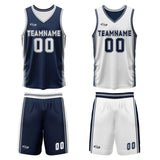 Custom Navy White Grey Reversible Basketball Suit for Adults and Kids Personalized Jersey