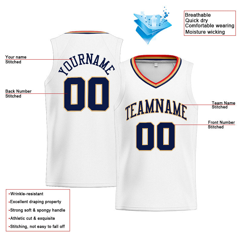 Custom Stitched Basketball Jersey for Men, Women And Kids White-Navy-Gold-Red