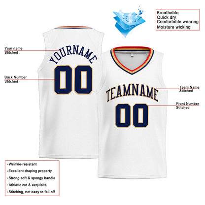 Custom Stitched Basketball Jersey for Men, Women And Kids White-Navy-Gold-Red
