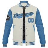 Custom Varsity Jacket Letterman jacket for Men, Women and Youth Light Blue Cream