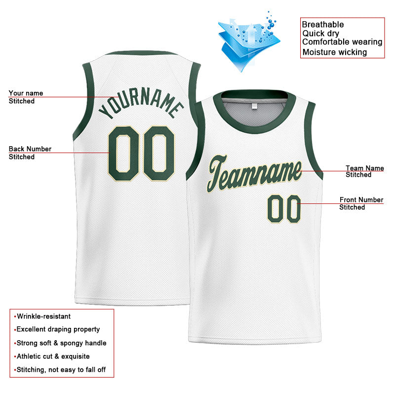 Custom Stitched Basketball Jersey for Men, Women And Kids White-Green-Cream