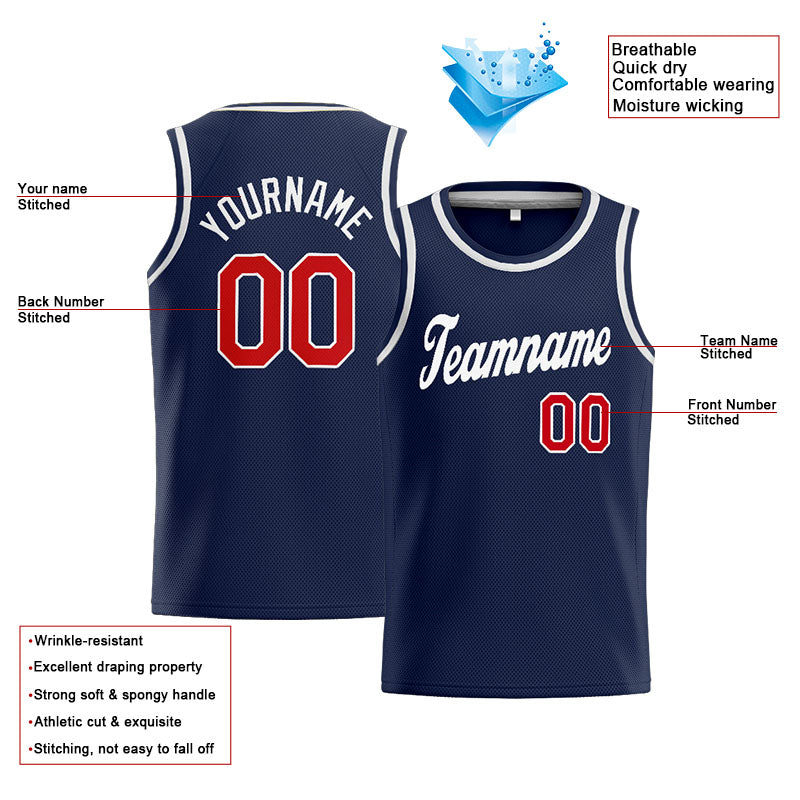 Custom Stitched Basketball Jersey for Men, Women And Kids Navy-Red-White