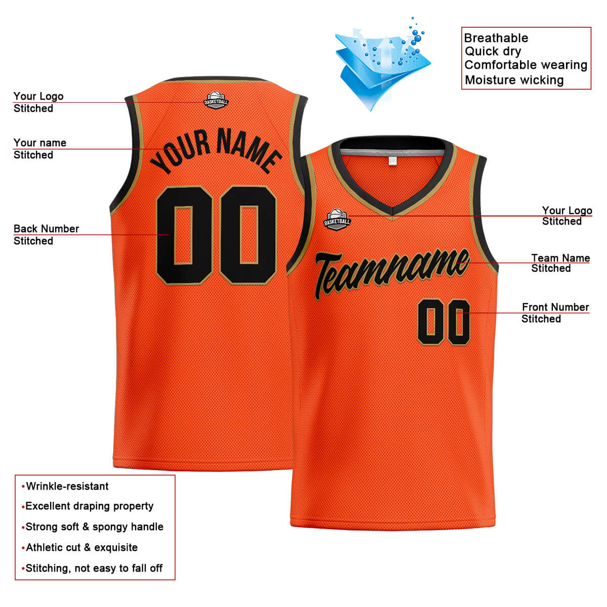Custom Stitched Basketball Jersey for Men, Women  And Kids Orange-Black-Gold