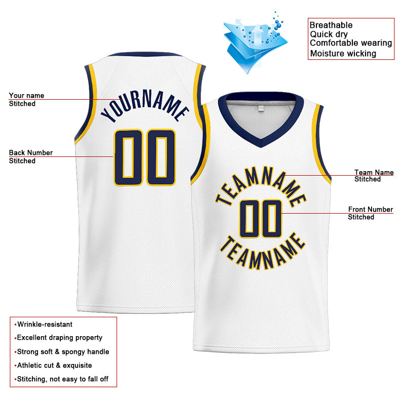 Custom Stitched Basketball Jersey for Men, Women And Kids White-Navy-Yellow