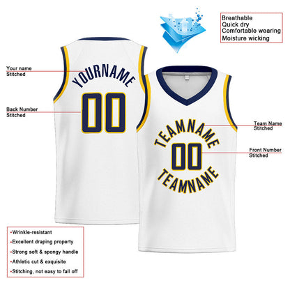 Custom Stitched Basketball Jersey for Men, Women And Kids White-Navy-Yellow