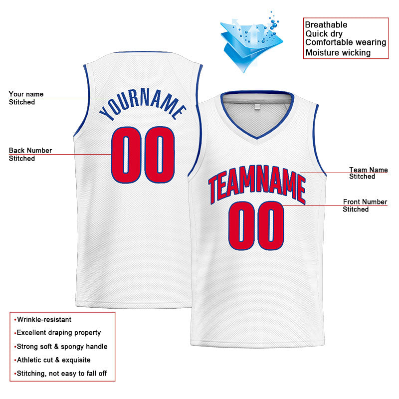 Custom Stitched Basketball Jersey for Men, Women And Kids White-Red-Royal