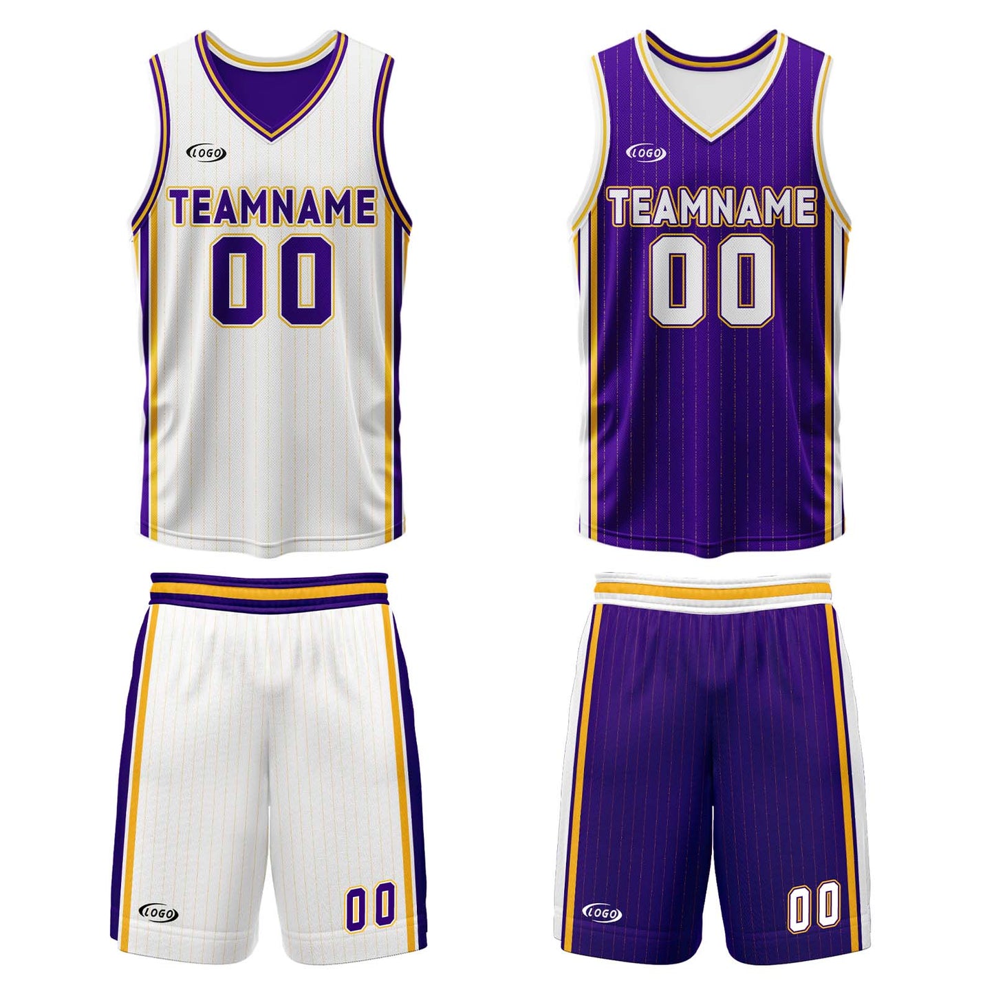 Custom White Purple Yellow Reversible Basketball Suit for Adults and Kids Personalized Jersey