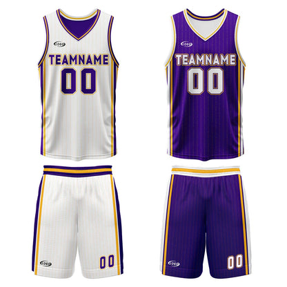 Custom White Purple Yellow Reversible Basketball Suit for Adults and Kids Personalized Jersey