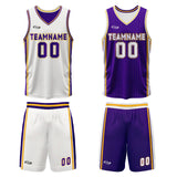 Custom White Purple Yellow Reversible Basketball Suit for Adults and Kids Personalized Jersey