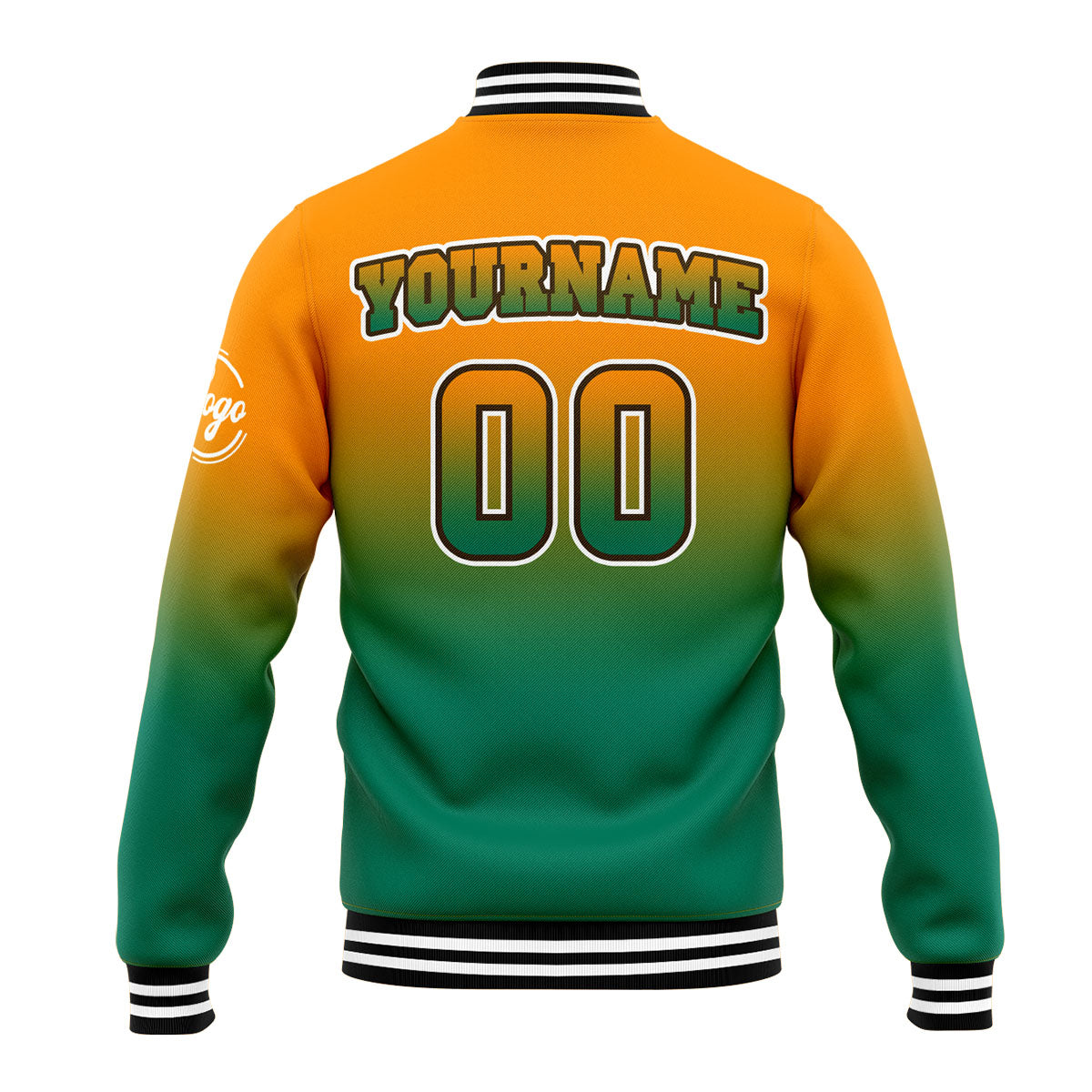 Custom Gradient Varsity Jacket Letterman jacket for Men, Women and Youth Orange Green
