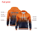 Custom Navy Orange Hoodie Personalized Mens Pullover Hoodie Printed Team Name Number Logo for Women