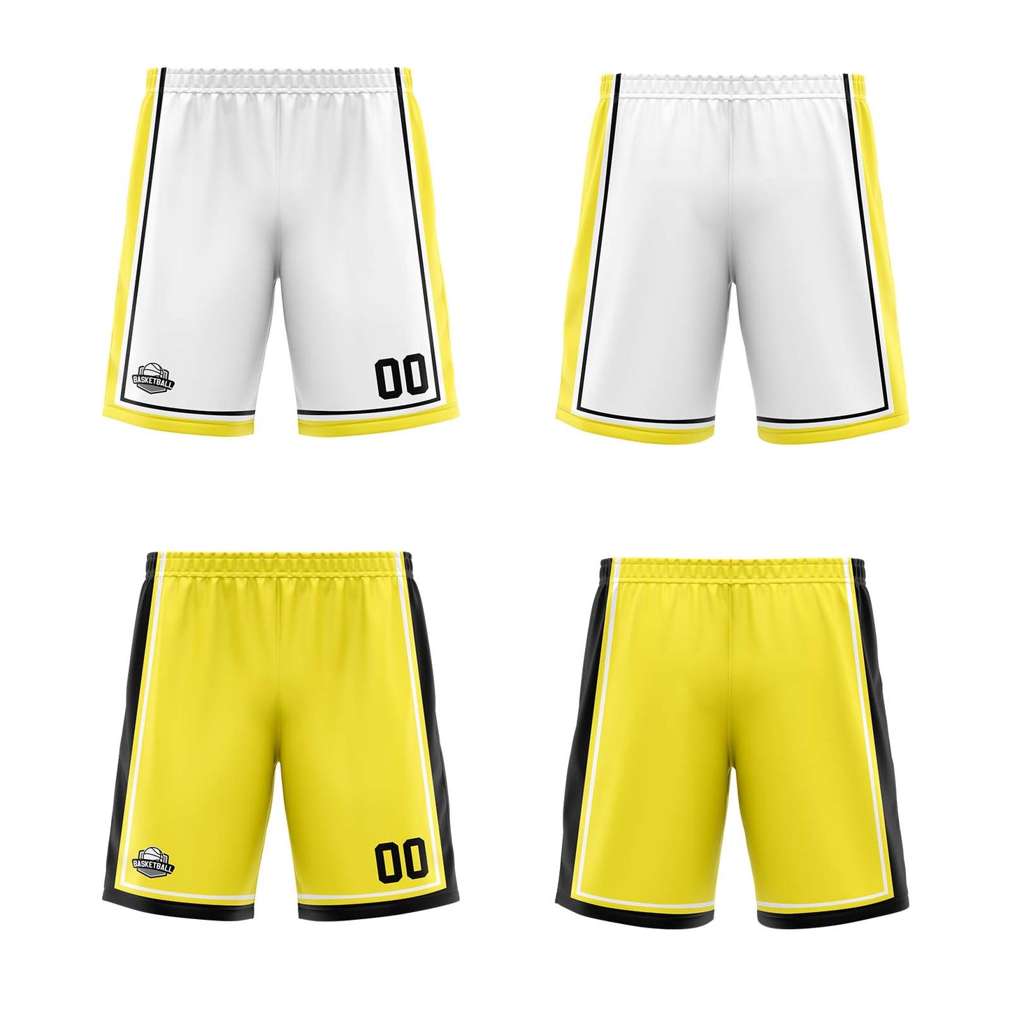 Custom White Yellow Black Reversible Basketball Suit for Adults and Kids Personalized Jersey