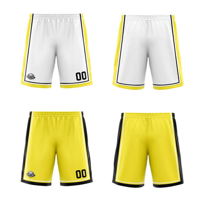 Custom White Yellow Black Reversible Basketball Suit for Adults and Kids Personalized Jersey