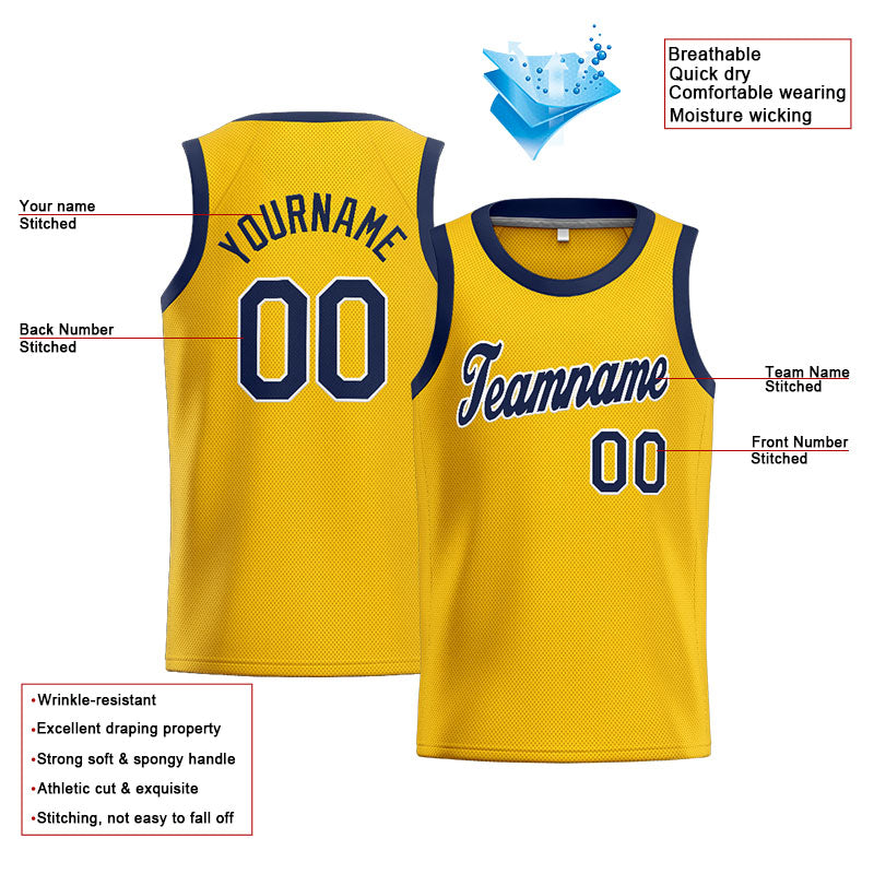 Custom Stitched Basketball Jersey for Men, Women And Kids Yellow-Navy-White