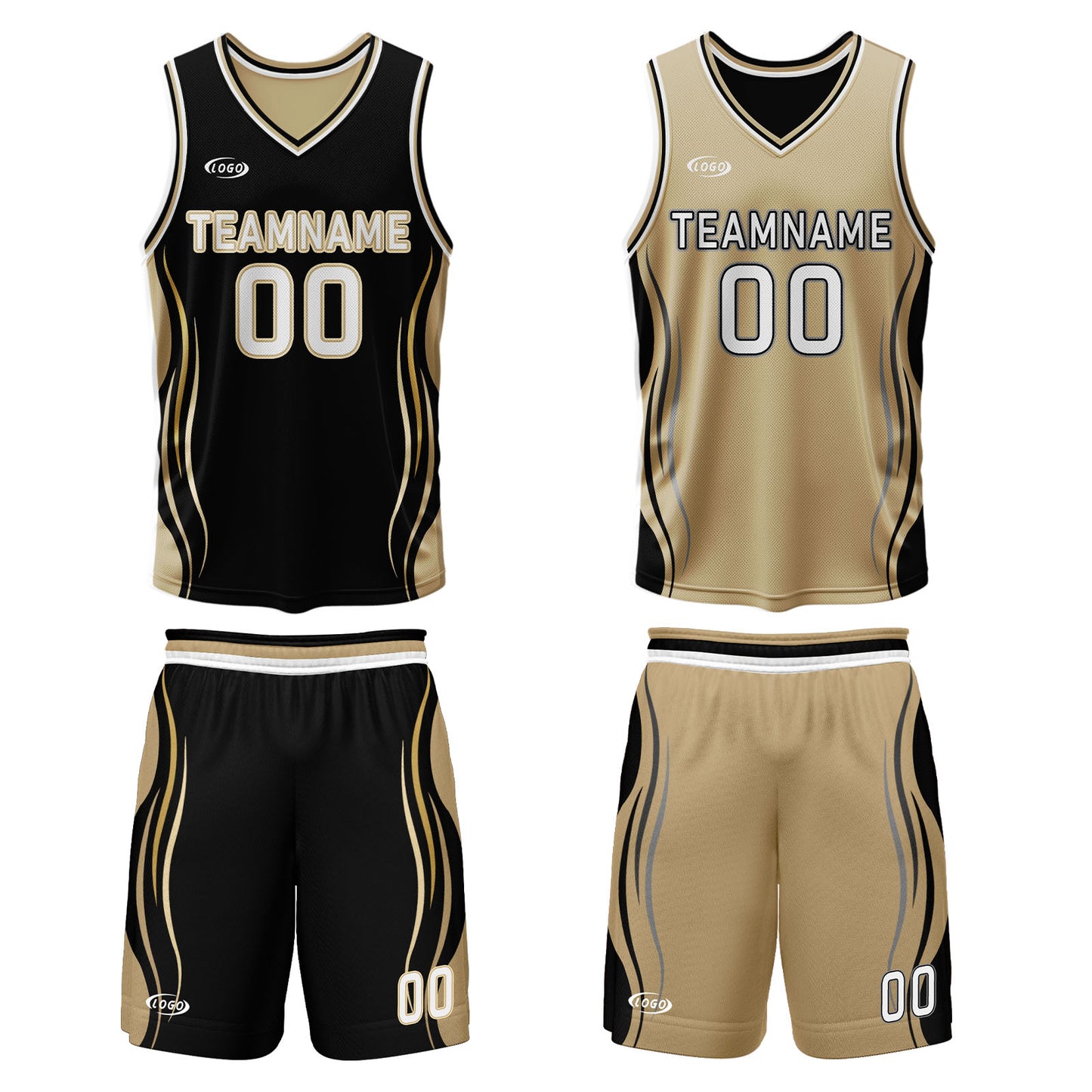 Custom Black Gold Reversible Basketball Suit for Adults and Kids Personalized Jersey