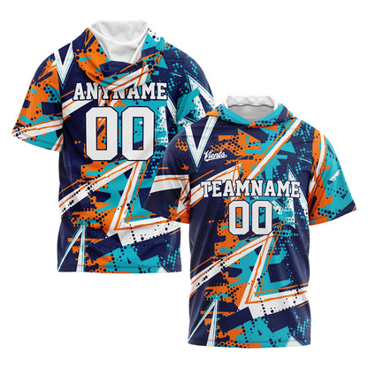 Custom Navy Orange Teal Short Sleeve Hoodies for Men Women Shirts with Hoods Printed Name Logo