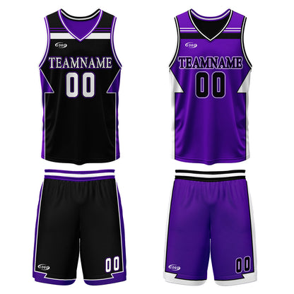 Custom Black Purple Reversible Basketball Suit for Adults and Kids Personalized Jersey