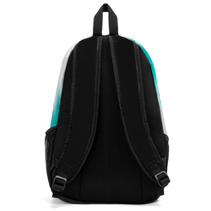 Customize Teal White Sports Backpacks Featuring Personalized Names, Numbers and Logos