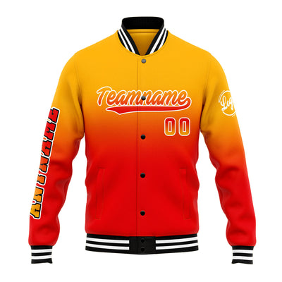 Custom Gradient Varsity Jacket Letterman jacket for Men, Women and Youth Light Orange Red