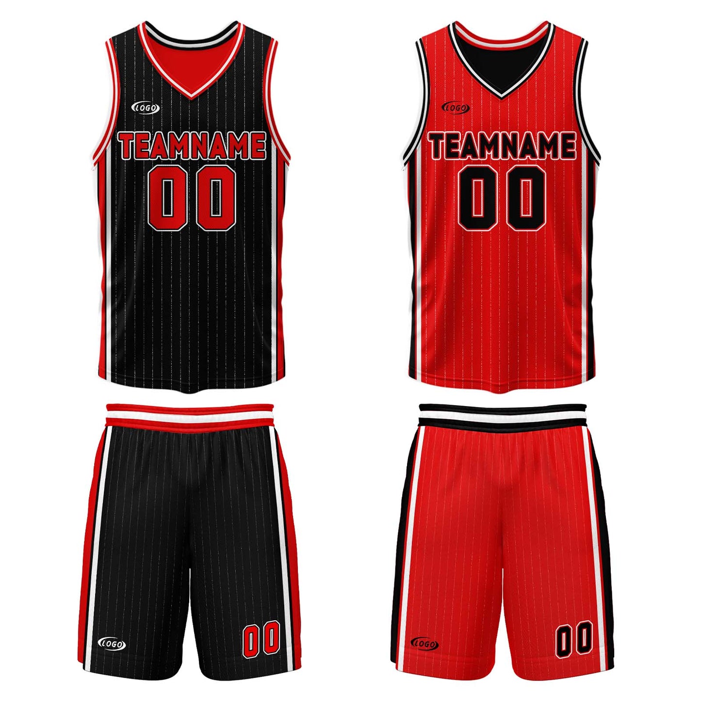 Custom Black Red Reversible Basketball Suit for Adults and Kids Personalized Jersey