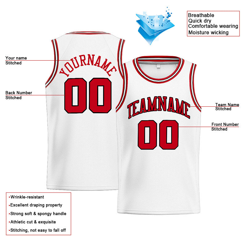 Custom Stitched Basketball Jersey for Men, Women And Kids White-Red-Black