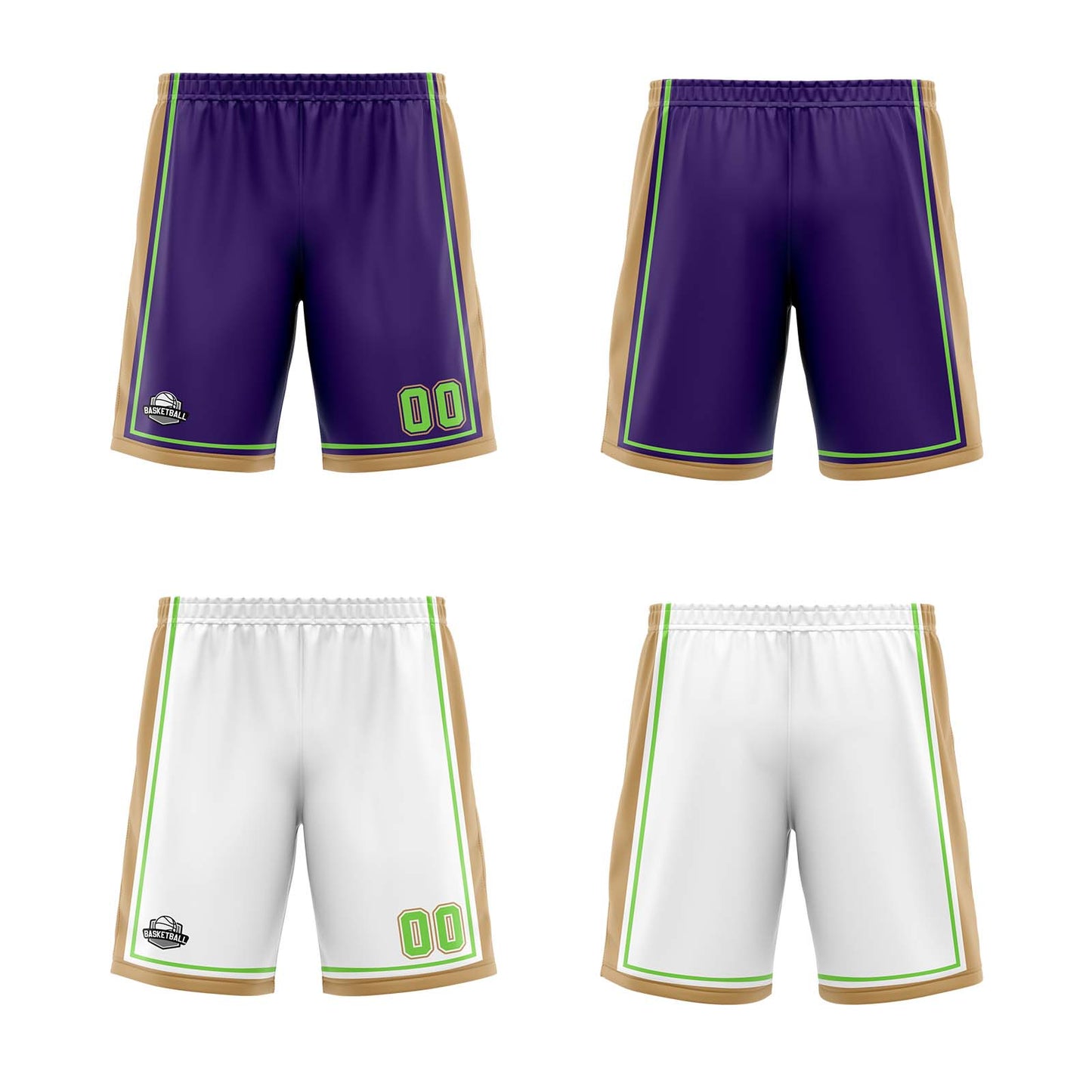 Custom Purple White Gold Neon Green Reversible Basketball Suit for Adults and Kids Personalized Jersey